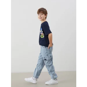 LCW Kids İNDİGO Beli Lastikli Erkek Çocuk Kargo Jean Pantolon