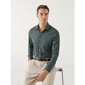 LCWAIKIKI Formal YEŞİL Slim Fit Uzun Kollu Armürlü Erkek Gömlek