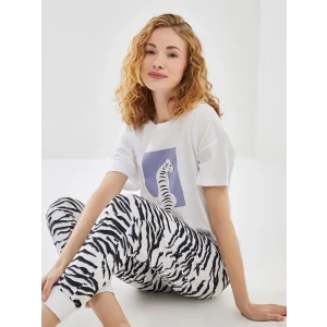 LCW DREAM BEYAZ Bisiklet Yaka Baskılı Kadın Pijama Takımı