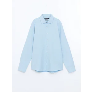 LCWAIKIKI Formal MAVİ Slim Fit Uzun Kollu Armürlü Erkek Gömlek