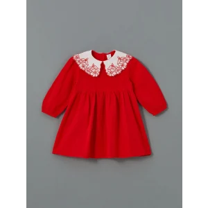 LCW Kids KIRMIZI Bebe Yaka Kız Çocuk Müslin Elbise