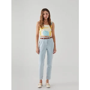 LCW Jeans İNDİGO Beli Kemerli Mom Fit Kadın Jean Pantolon