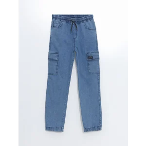 LCW Kids İNDİGO Beli Lastikli Erkek Çocuk Kargo Jean Pantolon