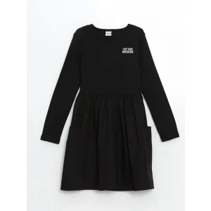 LCW Kids SİYAH Bisiklet Yaka Kız Çocuk Elbise