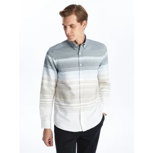 LCWAIKIKI Classic BEJ Regular Fit Uzun Kollu Çizgili Erkek Gömlek