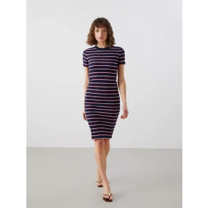 LCW Vision LACİVERT Bisiklet Yaka Çizgili Kadın Elbise