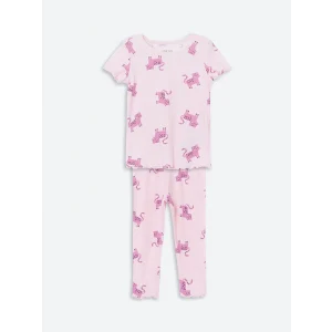 LCW baby PEMBE Bisiklet Yaka Baskılı Kız Bebek Pijama Takım