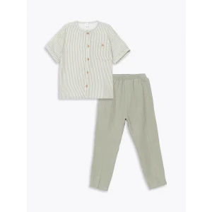LCW Kids EKRU Hakim Yaka Çizgili Erkek Çocuk Gömlek ve Pantolon 2li