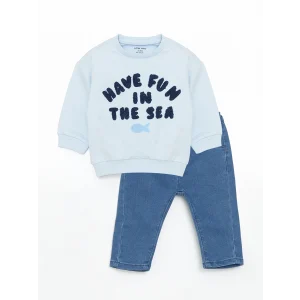 LCW baby MAVİ Erkek Bebek Sweatshirt ve Pantolon 2li