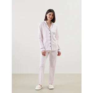 LCW DREAM EKRU Gömlek Yaka Nakışlı Kadın Pijama Takımı