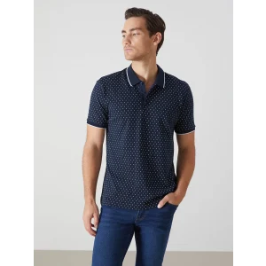 LCWAIKIKI Classic LACİVERT Polo Yaka Kısa Kollu Desenli Pike Erkek Tişört