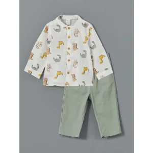 LCW baby EKRU Baskılı Erkek Bebek Gömlek ve Pantolon 2li