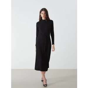 LCWAIKIKI Classic SİYAH Dik Yaka Dokulu Kadın Elbise