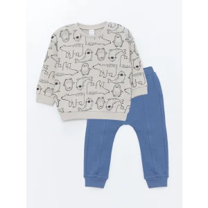 LCW baby GRİ Bisiklet Yaka Erkek Bebek Sweatshirt ve Pantolon 2li Takım