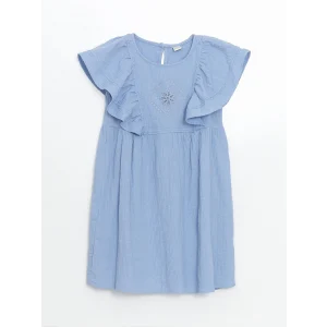 LCW Kids MAVİ Bisiklet Yaka Çiçekli Kız Çocuk Elbise