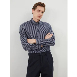 LCWAIKIKI Classic LACİVERT Regular Fit Uzun Kollu Çizgili Erkek Gömlek