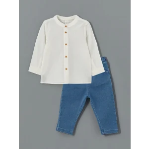 LCW baby EKRU Hakim Yaka Erkek Bebek Gömlek ve Pantolon 2li