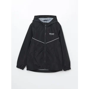 LCW Kids SİYAH Kapüşonlu Reflektör Detaylı Erkek Çocuk Mont
