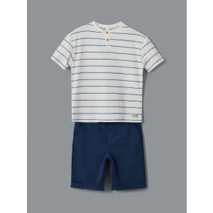 LCW Kids EKRU Çizgili Erkek Çocuk Tişört ve Pantolon 2li