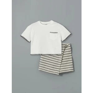 LCW Kids EKRU Bisiklet Yaka Kız Çocuk Tişört ve Şort Etek