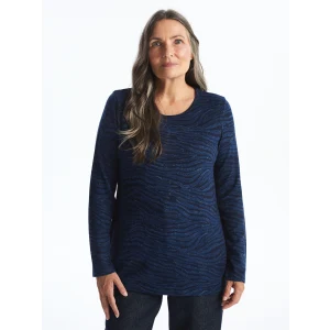 LC WAIKIKI LACİVERT Bisiklet Yaka Desenli Uzun Kollu Kadın Bluz