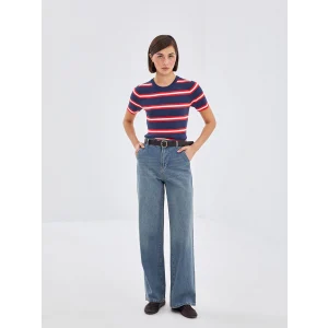 LCW Jeans İNDİGO Beli Kemerli Wideleg Kadın Jean Pantolon