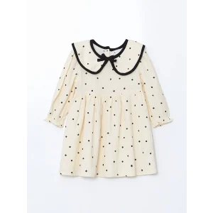 LCW Kids EKRU Puantiyeli Müslin Fiyonklu Kız Çocuk Elbise