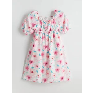 LCW Kids PEMBE Kare Yaka Çiçekli Kız Çocuk Elbise