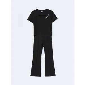 LCW Kids SİYAH Bisiklet Yaka Kız Çocuk Tişört ve Tayt