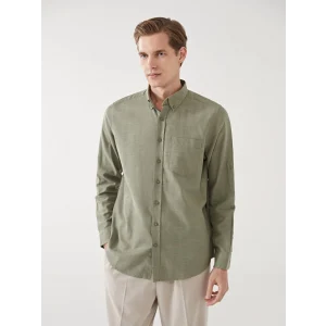 LCWAIKIKI Classic YEŞİL Regular Fit Uzun Kollu Keten Karışımlı Erkek Gömlek