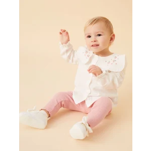 LCW baby EKRU Bisiklet Yaka Nakışlı Kız Bebek Gömlek ve Tayt 2li