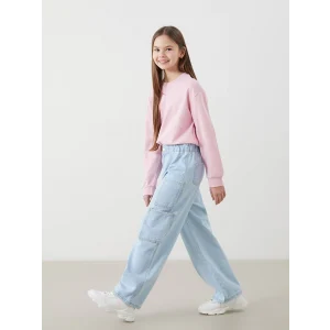 LCW Kids İNDİGO Beli Lastikli Kız Çocuk Kargo Jean Pantolon