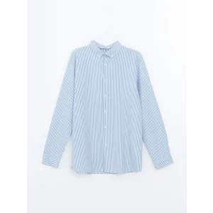 LCW Vision MAVİ Slim Fit Uzun Kollu Çizgili Erkek Gömlek