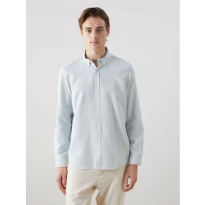 LCW Vision YEŞİL Slim Fit Uzun Kollu Armürlü Erkek Gömlek