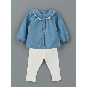 LCW baby İNDİGO Bisiklet Yaka Kız Bebek Gömlek ve Tayt 2li