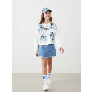 LCW Kids MAVİ Beli Lastikli Kız Çocuk Jean Şort Etek