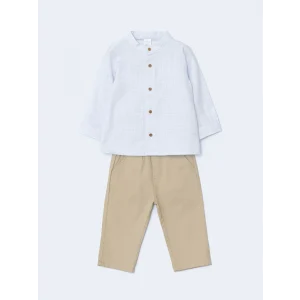 LCW baby MAVİ Hakim Yaka Erkek Bebek Gömlek ve Pantolon 2li