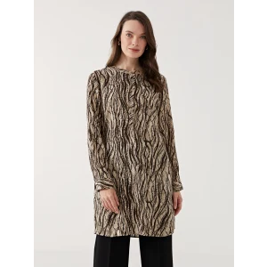 LCW Grace KAHVERENGİ Hakim Yaka Desenli Kadın Tunik