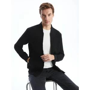 LCWAIKIKI Basic SİYAH Kolej Yaka Uzun Kollu Erkek Fermuarlı Sweatshirt