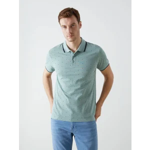 LCWAIKIKI Classic YEŞİL Polo Yaka Kısa Kollu Desenli Pike Erkek Tişört