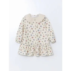 LCW Kids EKRU Bebe Yaka Kurdele Desenli Kız Çocuk Elbise