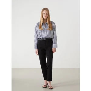 LCW Jeans SİYAH Beli Kemerli Mom Fit Kadın Jean Pantolon