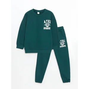 LCW Kids YEŞİL Bisiklet Yaka Baskılı Erkek Çocuk Sweatshirt ve Eşofman Alt 2li