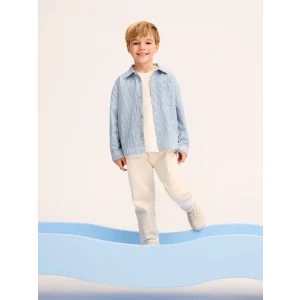 LCW Kids MAVİ Çizgili Keten Erkek Çocuk Gömlek