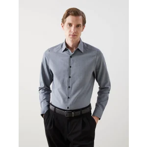 LCWAIKIKI Formal LACİVERT Slim Fit Uzun Kollu Armürlü Erkek Gömlek