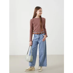 LCW Kids MAVİ Beli Ayarlanabilir Lastikli Kız Çocuk Jean Pantolon