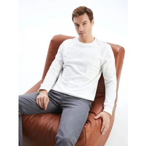 LCWAIKIKI Classic EKRU Bisiklet Yaka Uzun Kollu Baskılı Erkek Sweatshirt