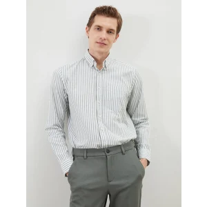 LCWAIKIKI Classic YEŞİL Regular Fit Uzun Kollu Çizgili Erkek Gömlek