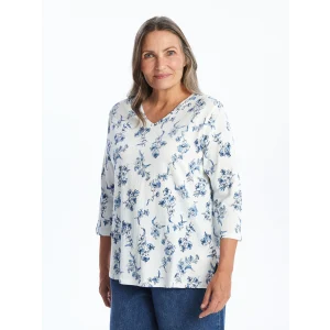 LCW Grace EKRU V Yaka Desenli Kadın Bluz