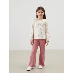 LCW Kids EKRU Fırfırlı Kız Bebek Tişört ve Tayt 2li